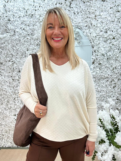 Aria: Cream waffle tie top. One size 16-22