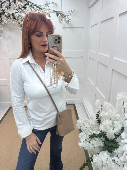 Layla: White cotton layering shirt. 4 sizes