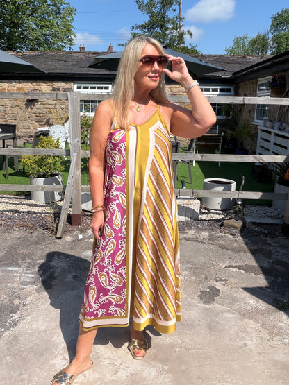 Scarlett: Silky geometric printed maxi dress. One size 10-16. 4 colours