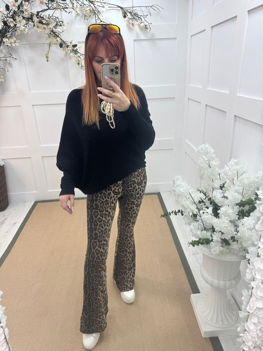 Bekah: Brown leopard print bell bottom flares. 2 sizes