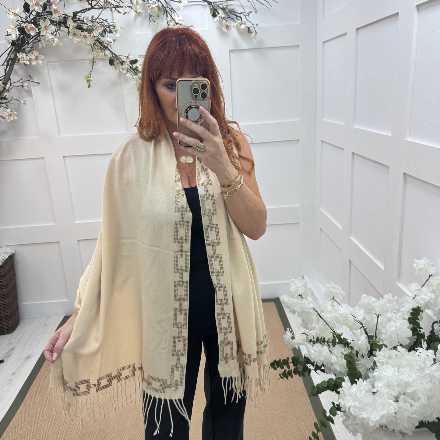 Cass: Cream diamanté designer inspired scarf