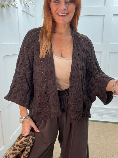 Vicky: Brown knitted batwing cardigan. One size: 10-20