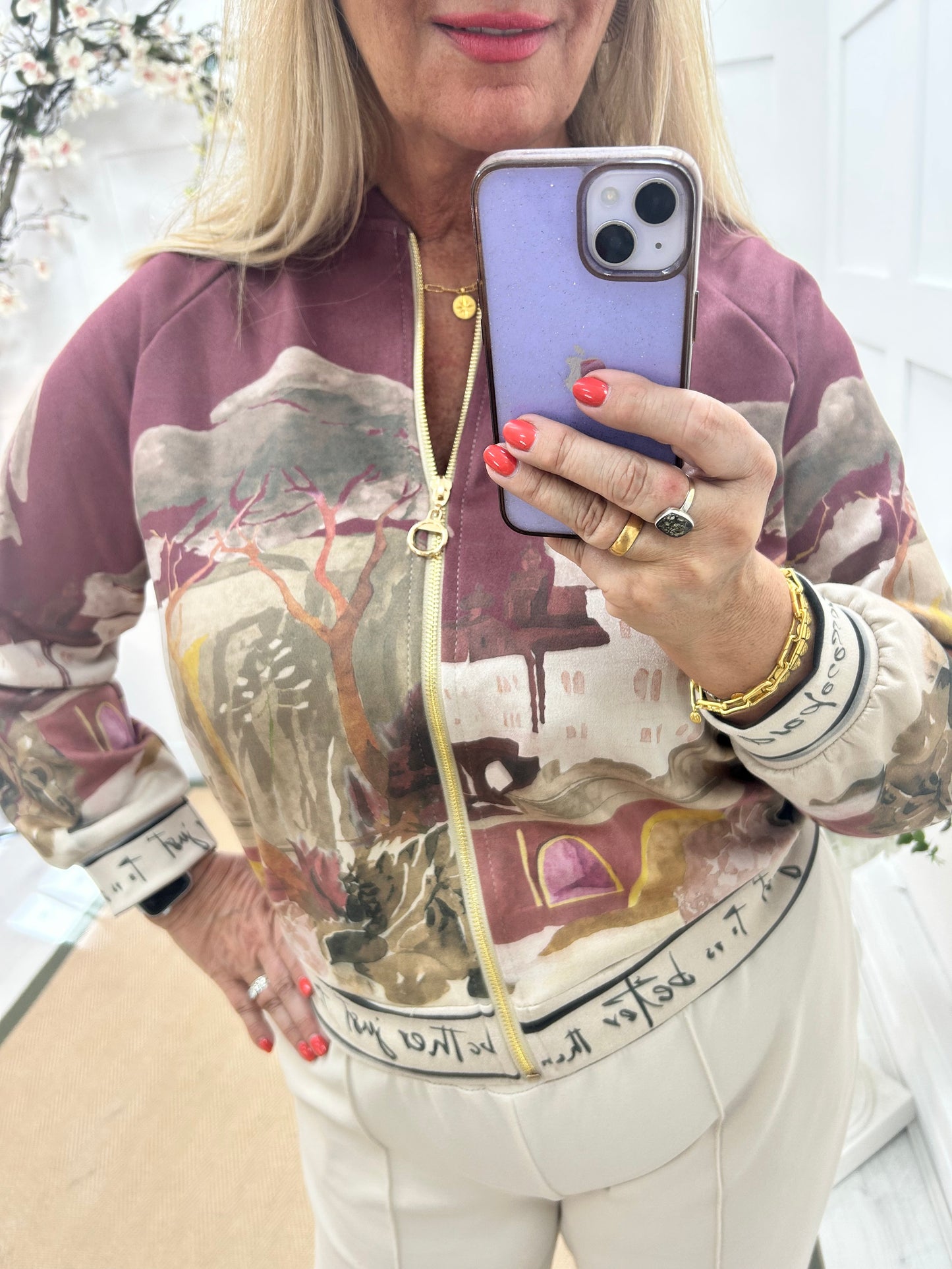 Bailey: Burgundy soft feel Amalfi bomber jacket. One size: 12-18