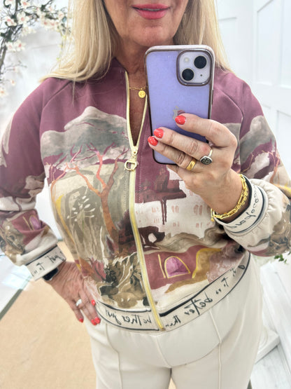 Bailey: Burgundy soft feel Amalfi bomber jacket. One size: 12-18