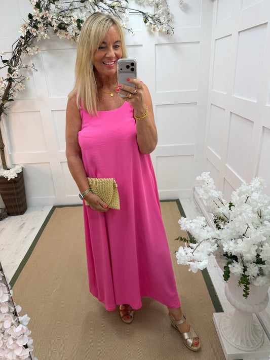 Pixie: Plain long maxi dress. Sizes: 10-16. 4 colours