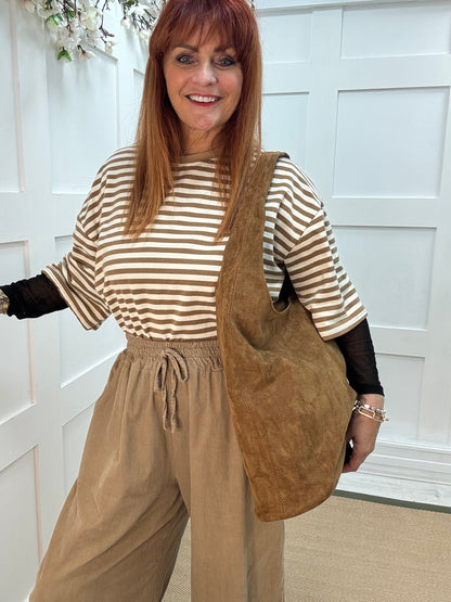 Sable: Tan vegan suede slouchy bag