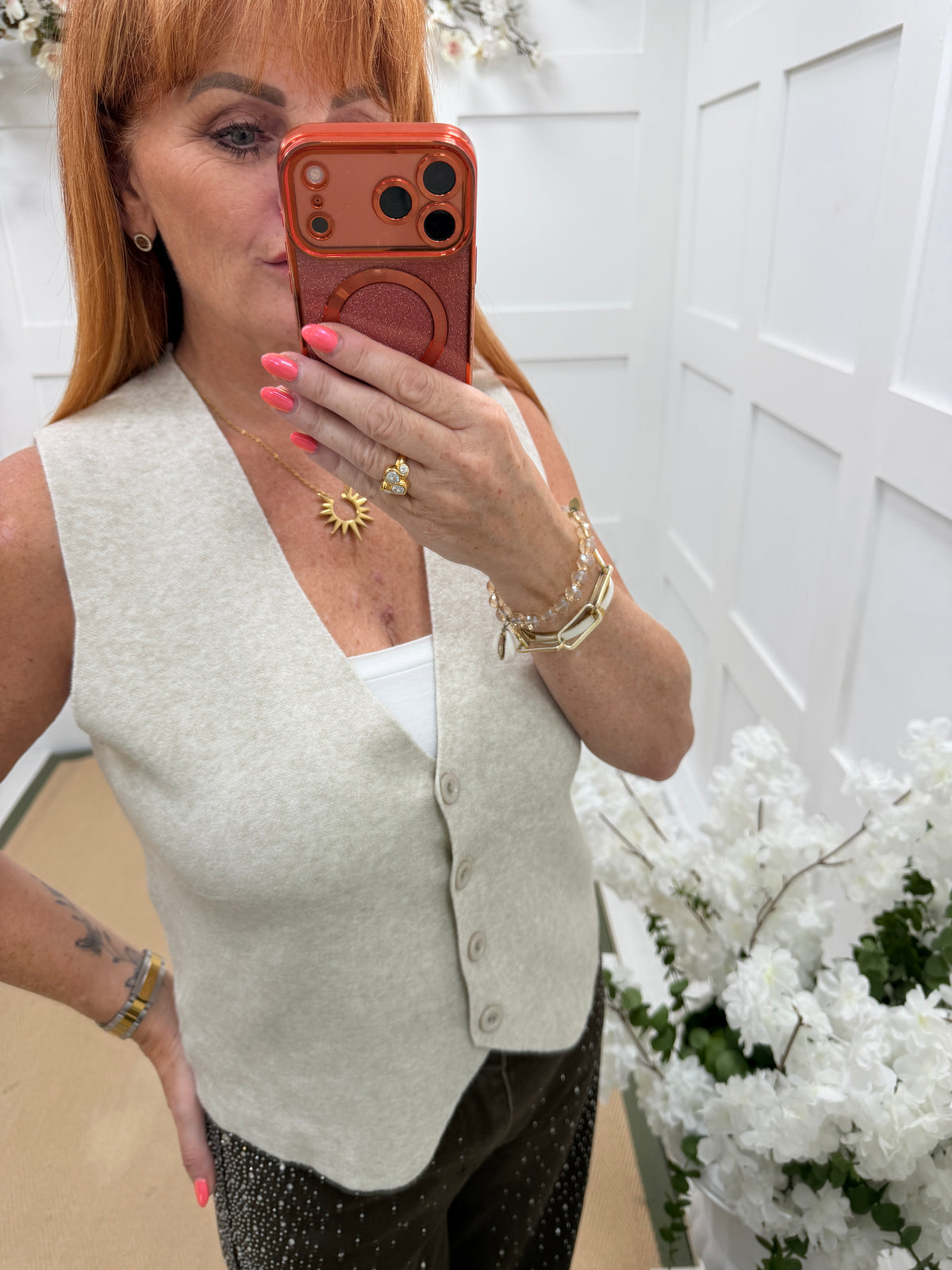 Saffi: Stretchy fine knit button waistcoat. One size: 10-16. 4 colours
