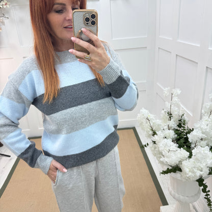 Minty: Blue stripe soft knit top. One size 10-18