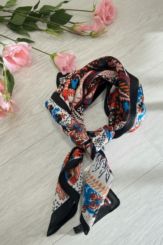 Rebel: Red & black paisley printed silky neck scarf