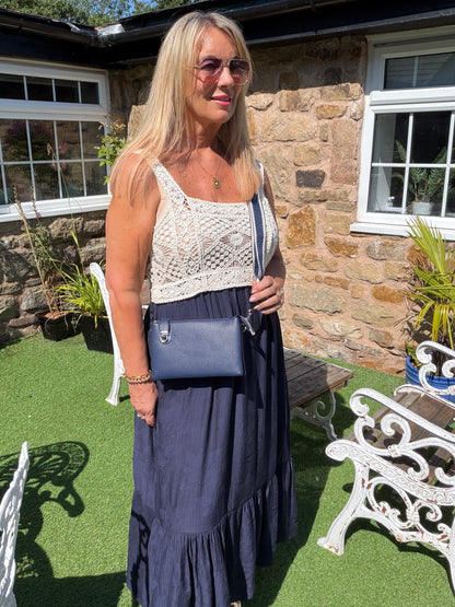 Carly: Cream crochet top maxi dress. One size: 10-16. 3 colours