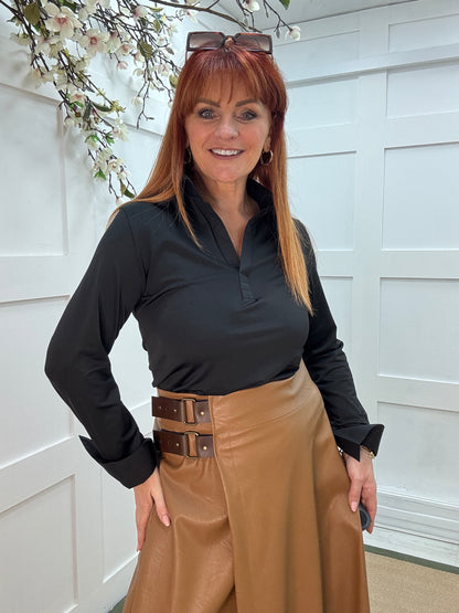 Layla: Black cotton layering shirt. 4 sizes