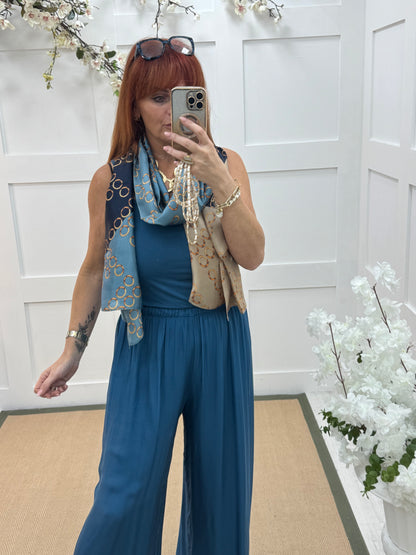 Blair: Blue & sand designer inspired silk scarf