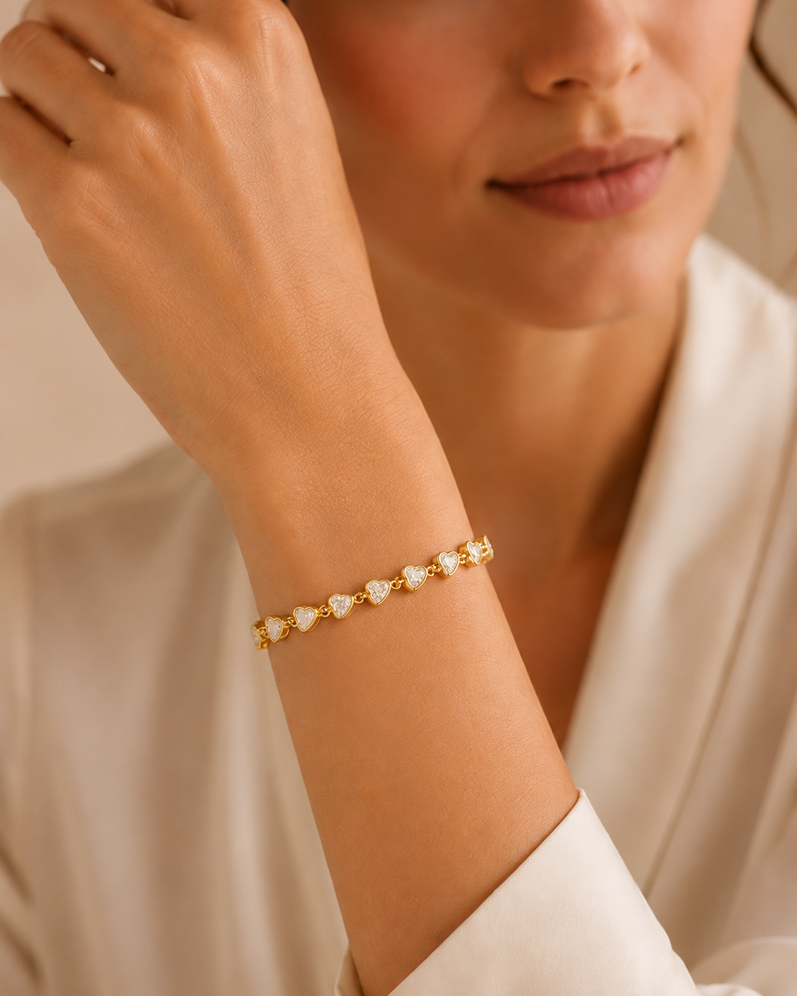 Valentina: 18K gold cz heart tennis bracelet