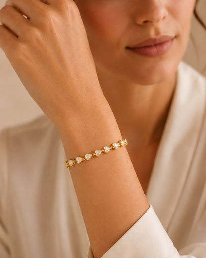 Valentina: 18K gold cz heart tennis bracelet