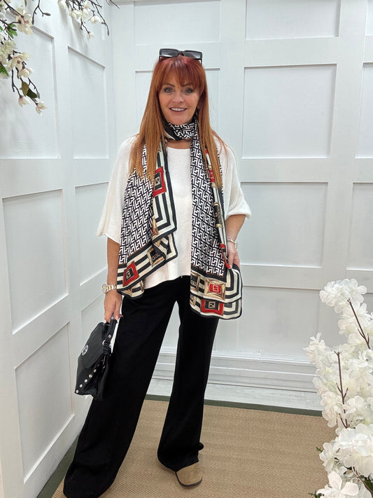 Fiona: Black designer inspired silk scarf