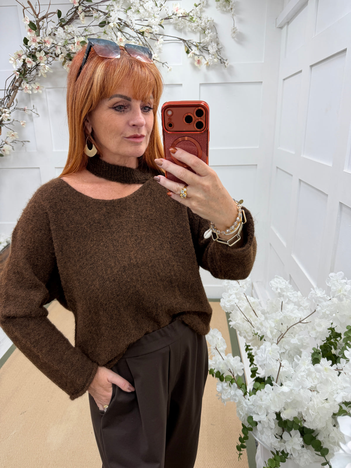 Sloane: Slash neck knit top. One Size: 12-18. 6 colours