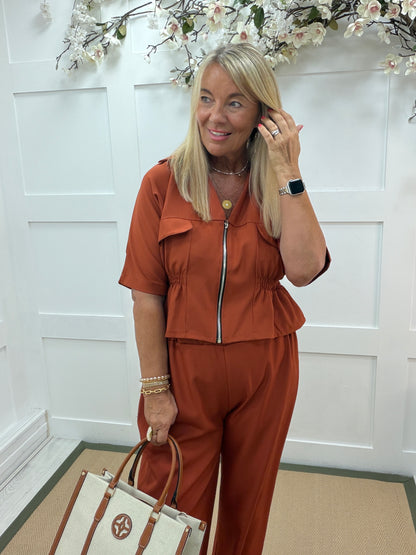 Cora: Safari style jacket & trouser co-ord set. One size: 14-18. 4 Colours
