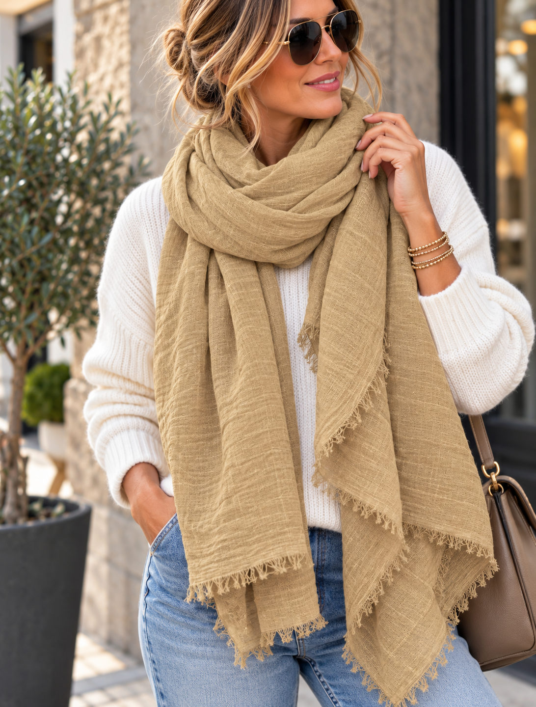 Tula: Long frayed raw edge scarf. Various colours