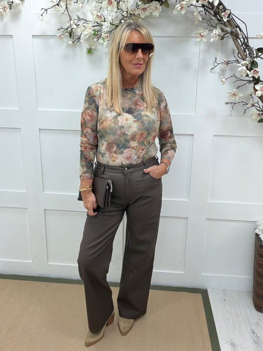 Venus: Multicoloured vintage floral sheer mesh top. 10-16