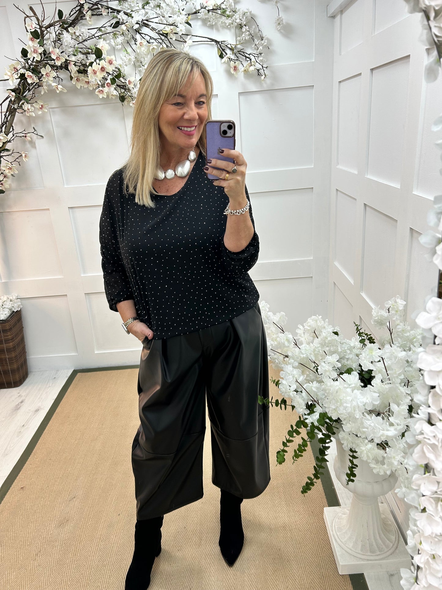 Ava: Black diamanté sparkle top. One size: 12-18