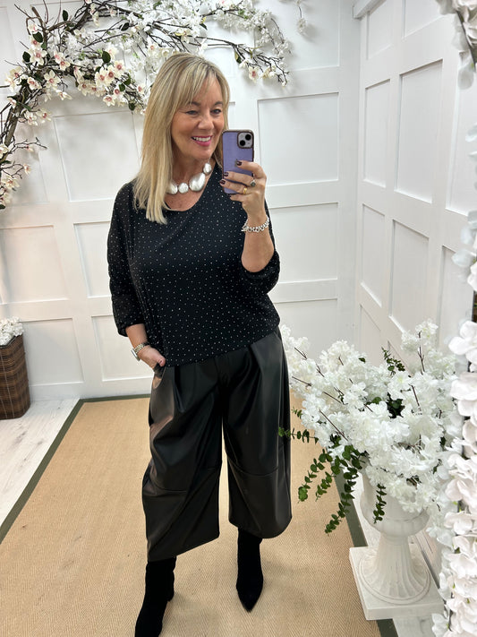 Ava: Black diamanté sparkle top. One size: 12-18