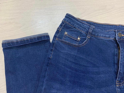 Cara: Blue high waisted straight leg jeans. Sizes 10-20
