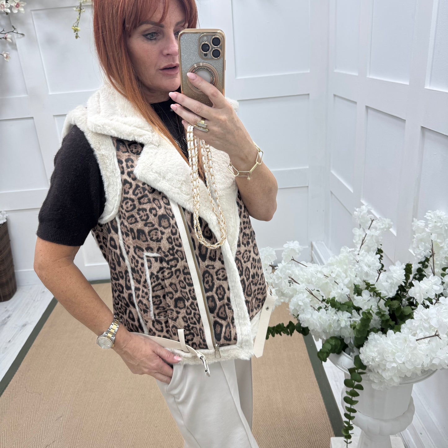 Milly: Leopard print faux fur gilet. 2 sizes