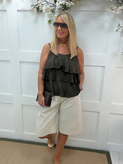 Riley: Ruffle strappy top. One size 10-16. 3 colours