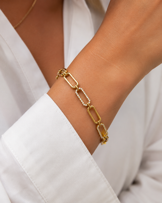 Isla: 18K gold plated diamanté chain bracelet