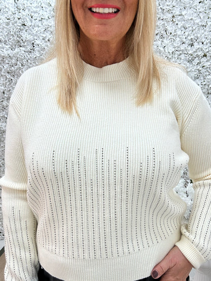 Cora: White ribbed sparkle knit. One size: 12-18