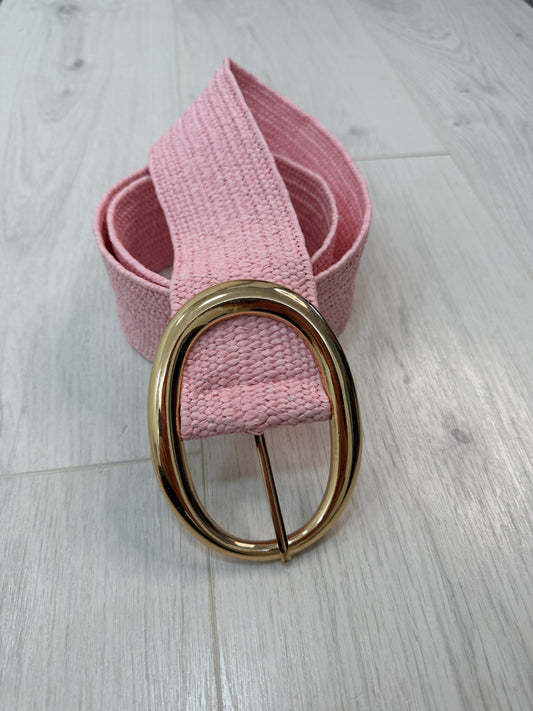 Bonnie: Pink gold buckle wide belt. One size: 8-16