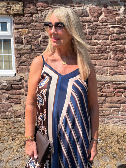 Scarlett: Silky geometric printed maxi dress. One size 10-16. 4 colours