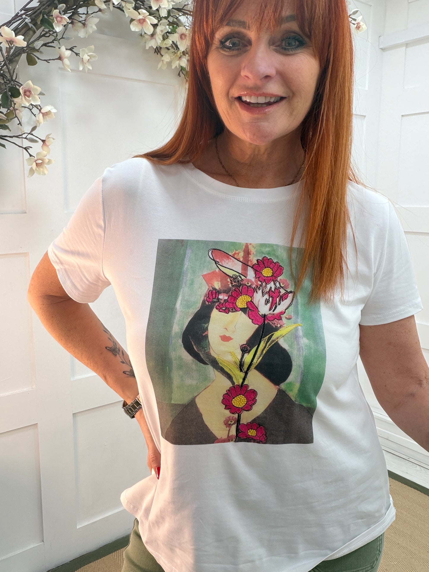 Anna: Embroidered graphic girl T shirt. 3 sizes.