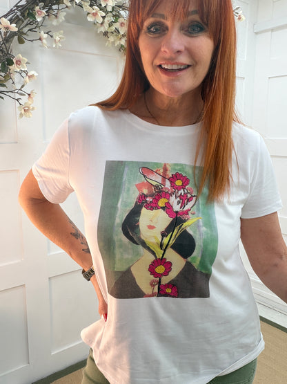 Anna: Embroidered graphic girl T shirt. 3 sizes.