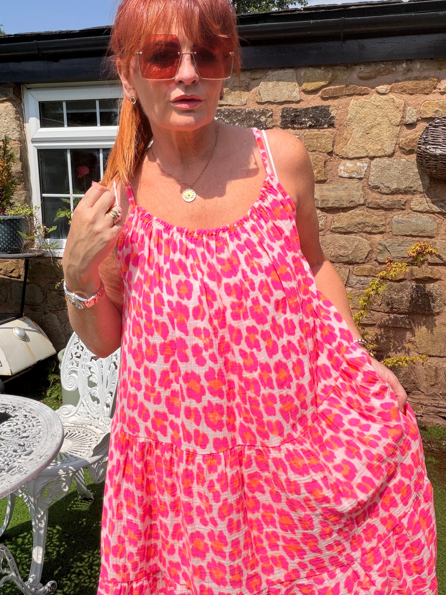 Lena: Leopard print midi dress. One size: 12-18. 3 colours
