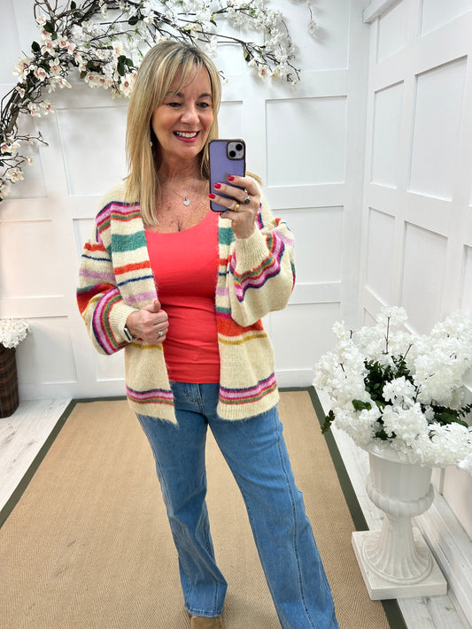 Riley: Multicoloured stripe knit cardigan. 2 sizes