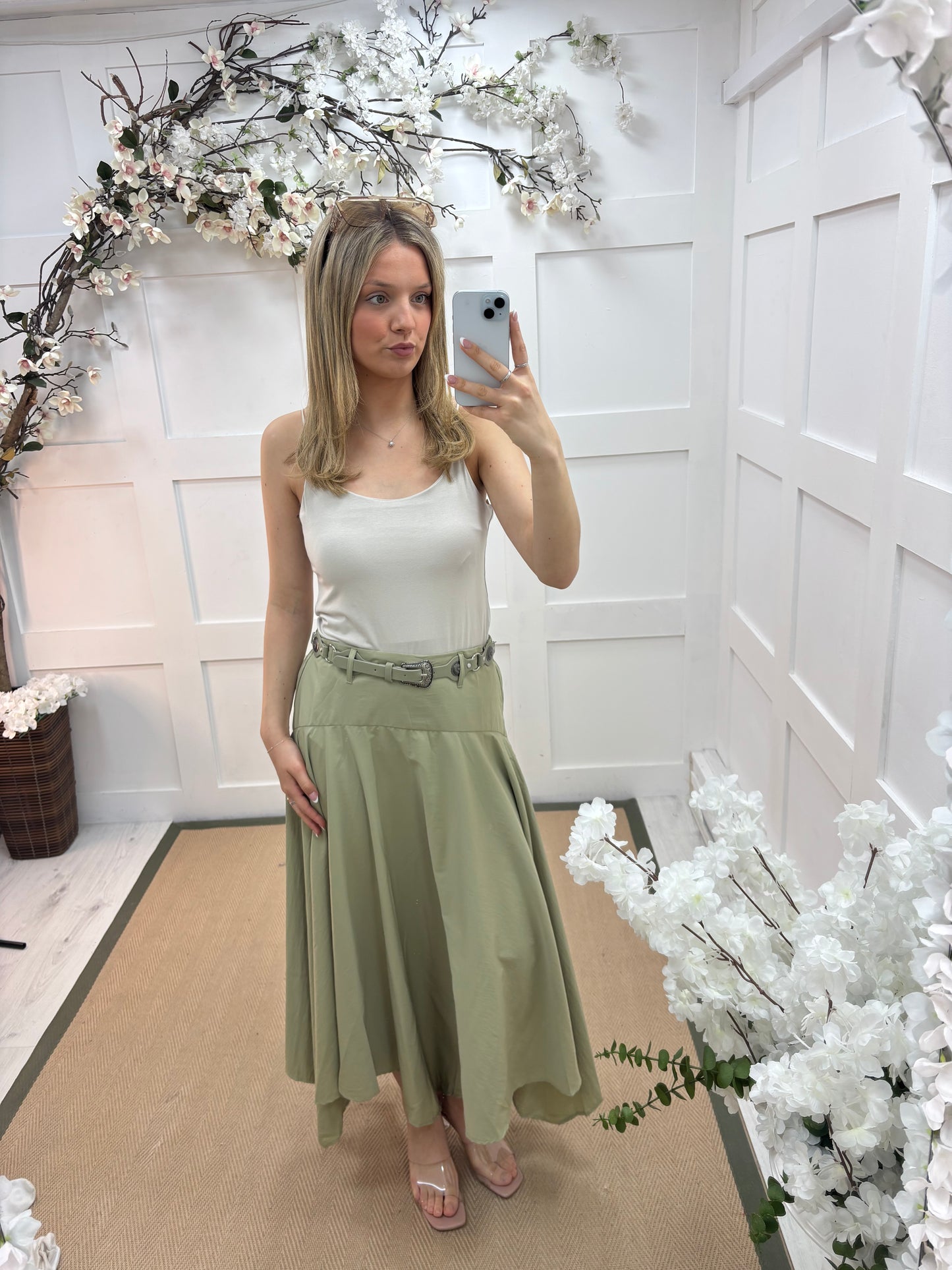 Sandy: Belted bohemian flared maxi skirt. 3 sizes. 2 colours