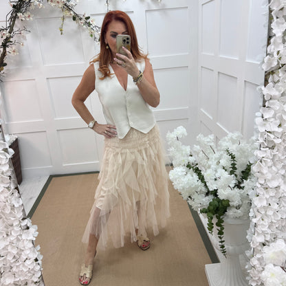 Tansy: Tulle cream net layer midi skirt. One size 8-16
