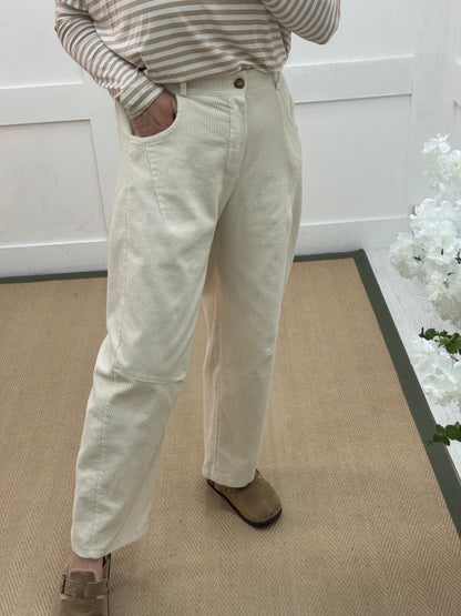 Zarah: Cream corduroy high waist trousers. One size: 12-16