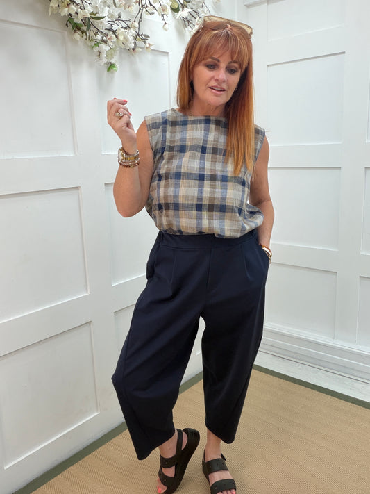 Bronte: Check cotton & linen mix top. One size: 12-16. 2 colours
