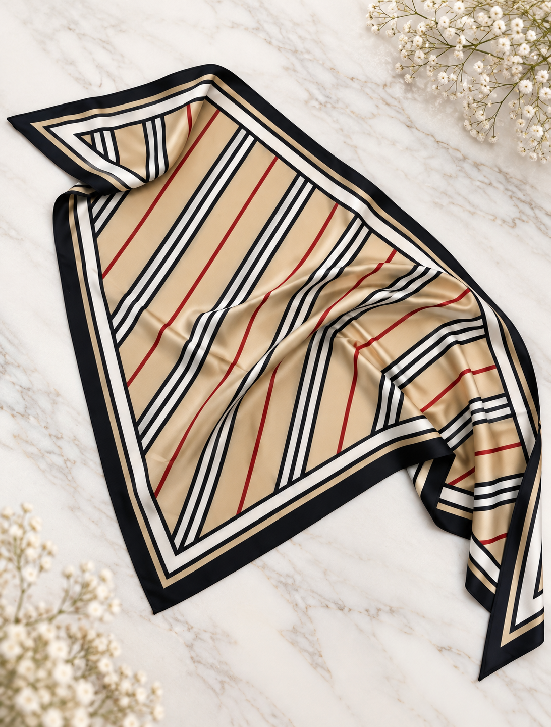 Kensington: Designer inspired triangle stripe neck scarf.