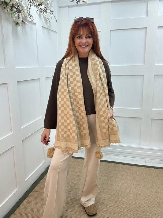 Elsa: Sand & cream designer inspired pom pom scarf