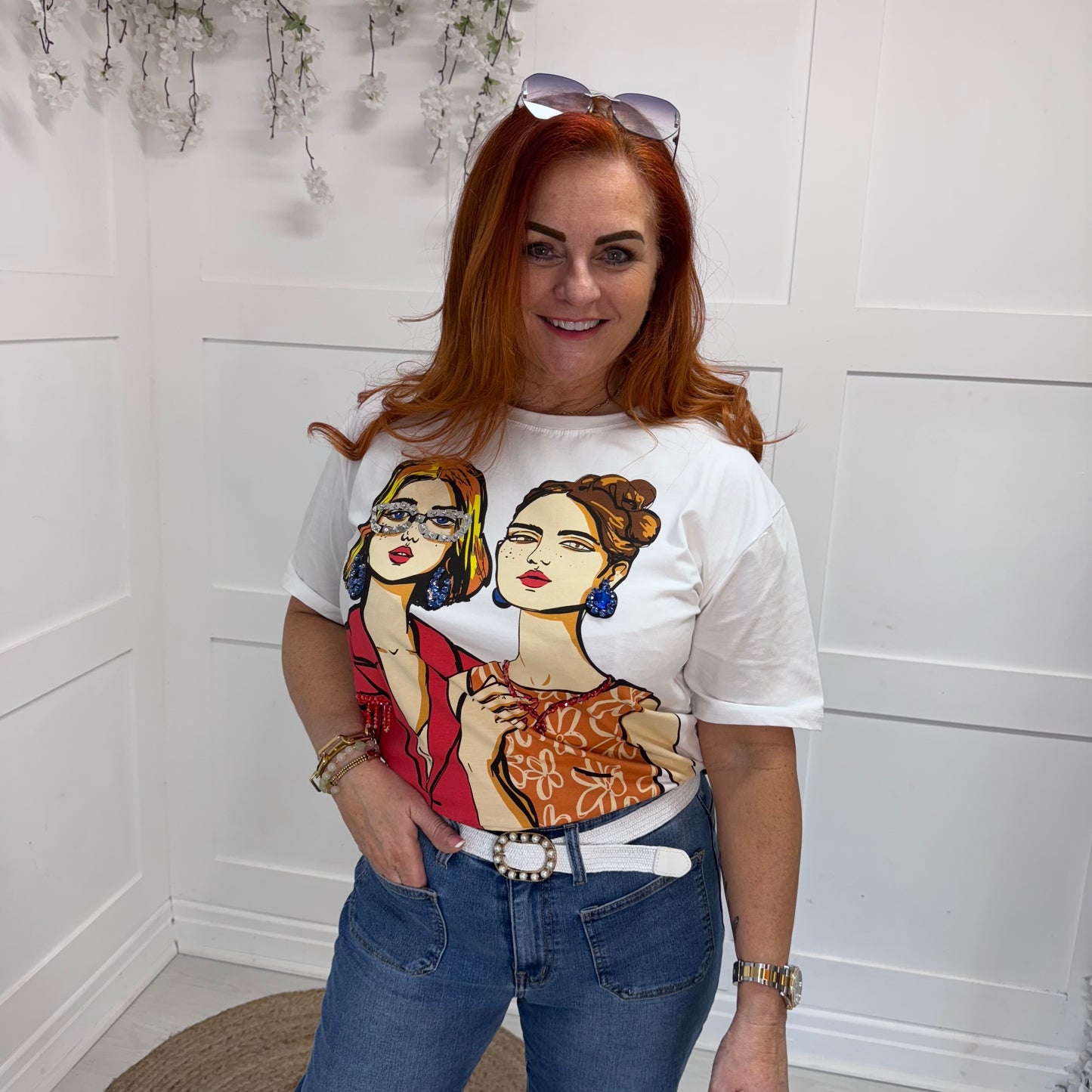 Alexis: Graphic jewelled girl T shirt. 2 sizes