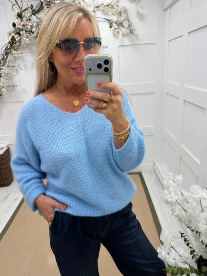 Mara: V neck long sleeve slouchy knit top. One size: 12-18. 4 colours