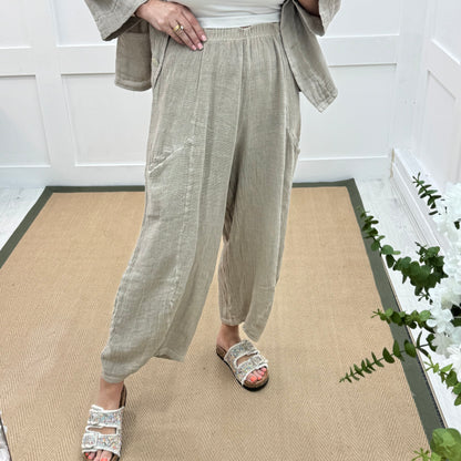 Kelsey: Stone jacket & trouser co-ord set. One size: 14-20/22