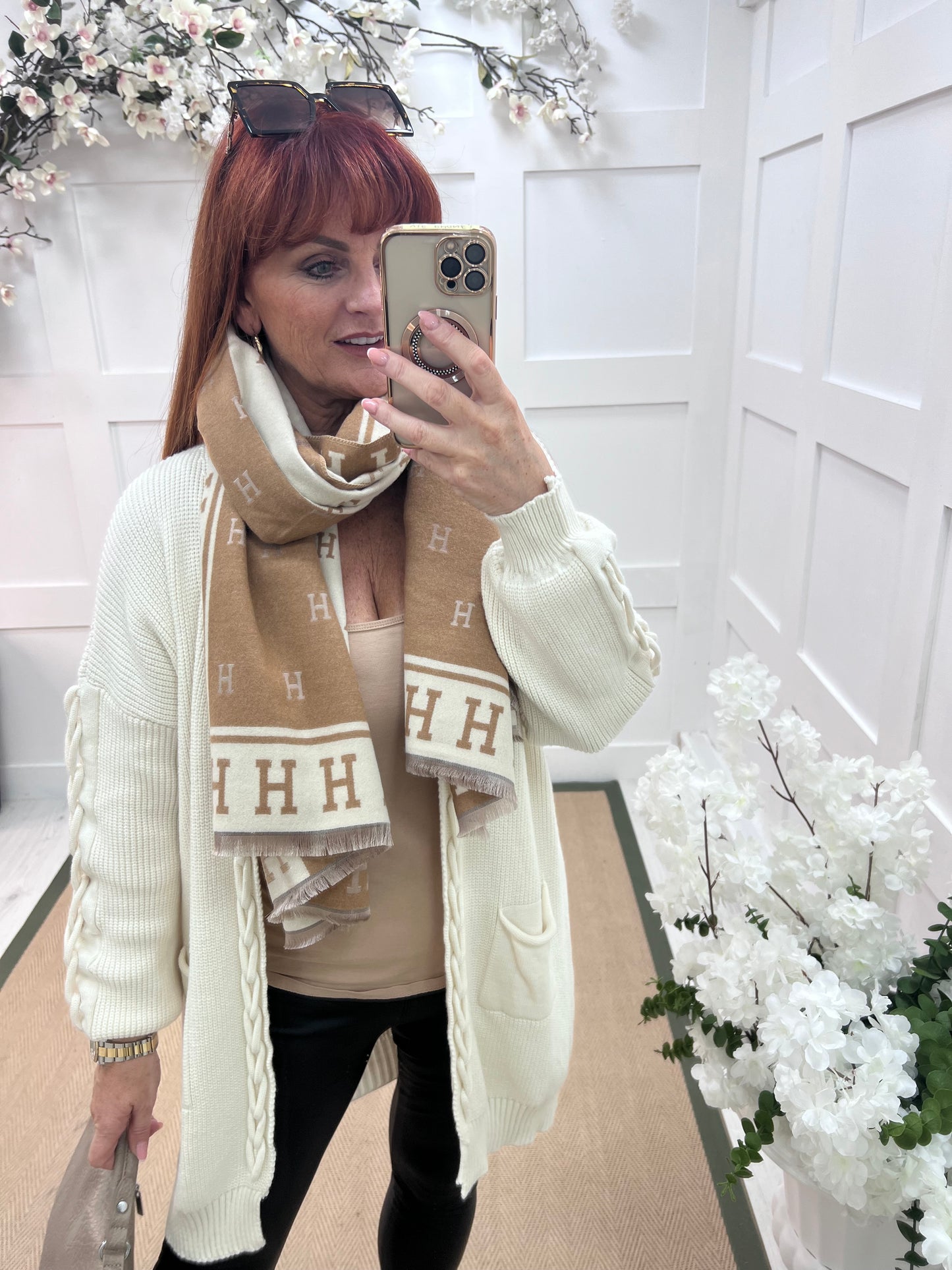 Hope: Sand & cream H design scarf