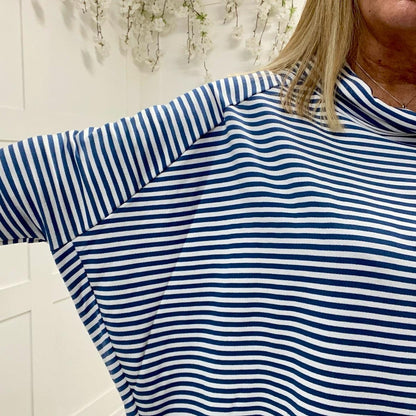 Orla: Striped longline cowl neck top. One size 14-20.
