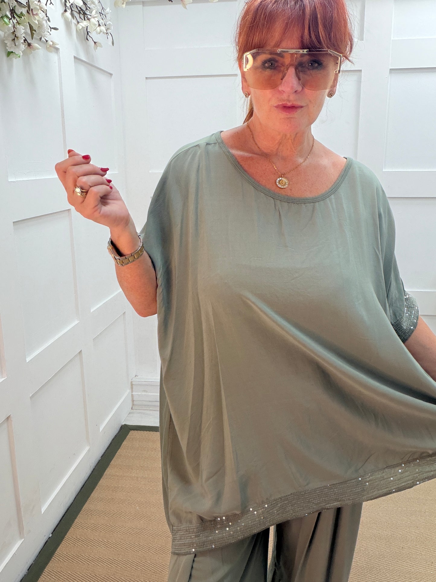 Chloe: Silky sequin top & harem trouser set. One size: 14-20. 3 colours