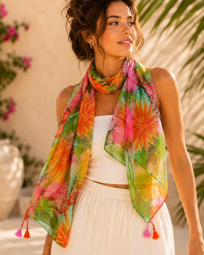 Fran: Multicoloured floral tassel scarf