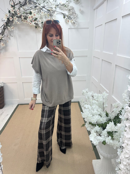 Tamara: Navy wide leg tartan check trousers. One size 10-16